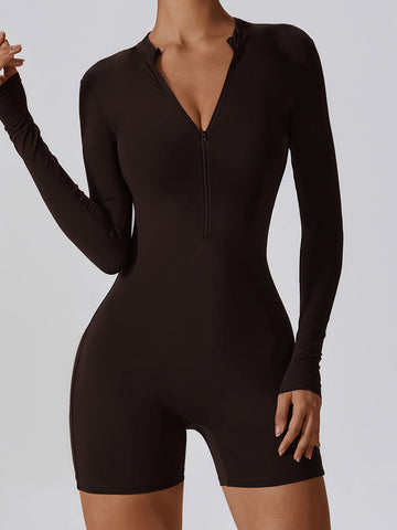 Affordfit Limitless Luxe Zip Front Rompers - Deep Coffee
