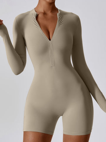 Affordfit Limitless Luxe Zip Front Rompers - Khaki