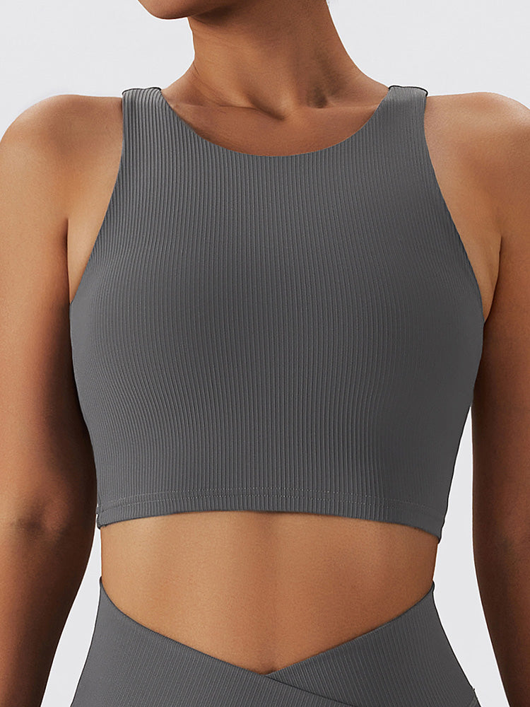 Live In Rib Crew Neck Backless Crop Top