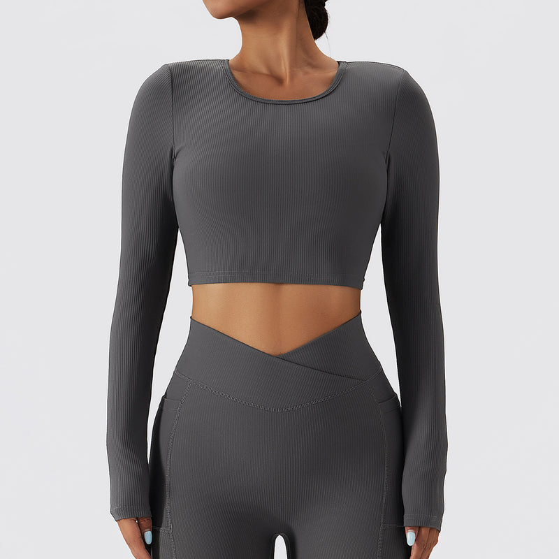 Live In Rib Backless Long Sleeve Crop Top